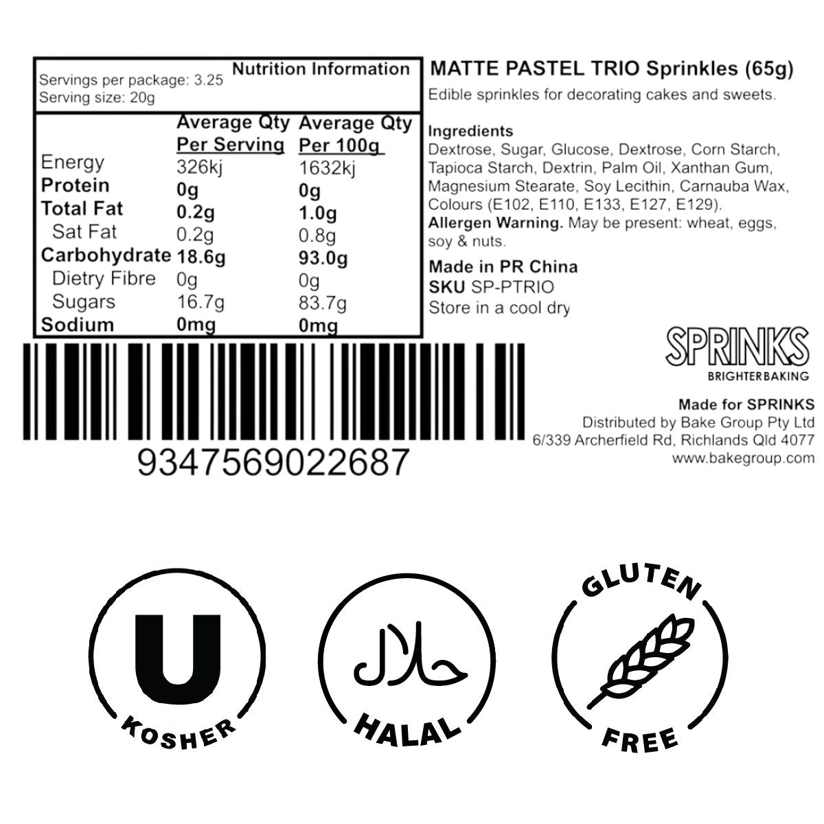 Sprinks Matte Pastel Trio Sprinkle Medley - 65g (2.3 oz)