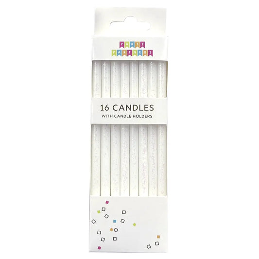 Tall White Glitter Candle Set 16 Count