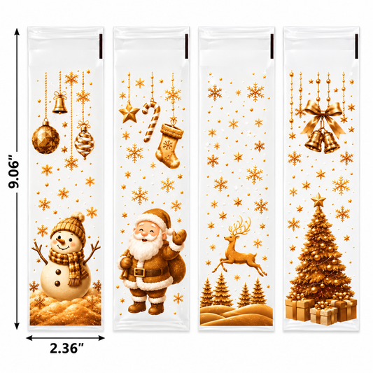 Christmas Gold & White Pretzel Rod Treat Bags – 20 Count | Holiday Candy Packaging