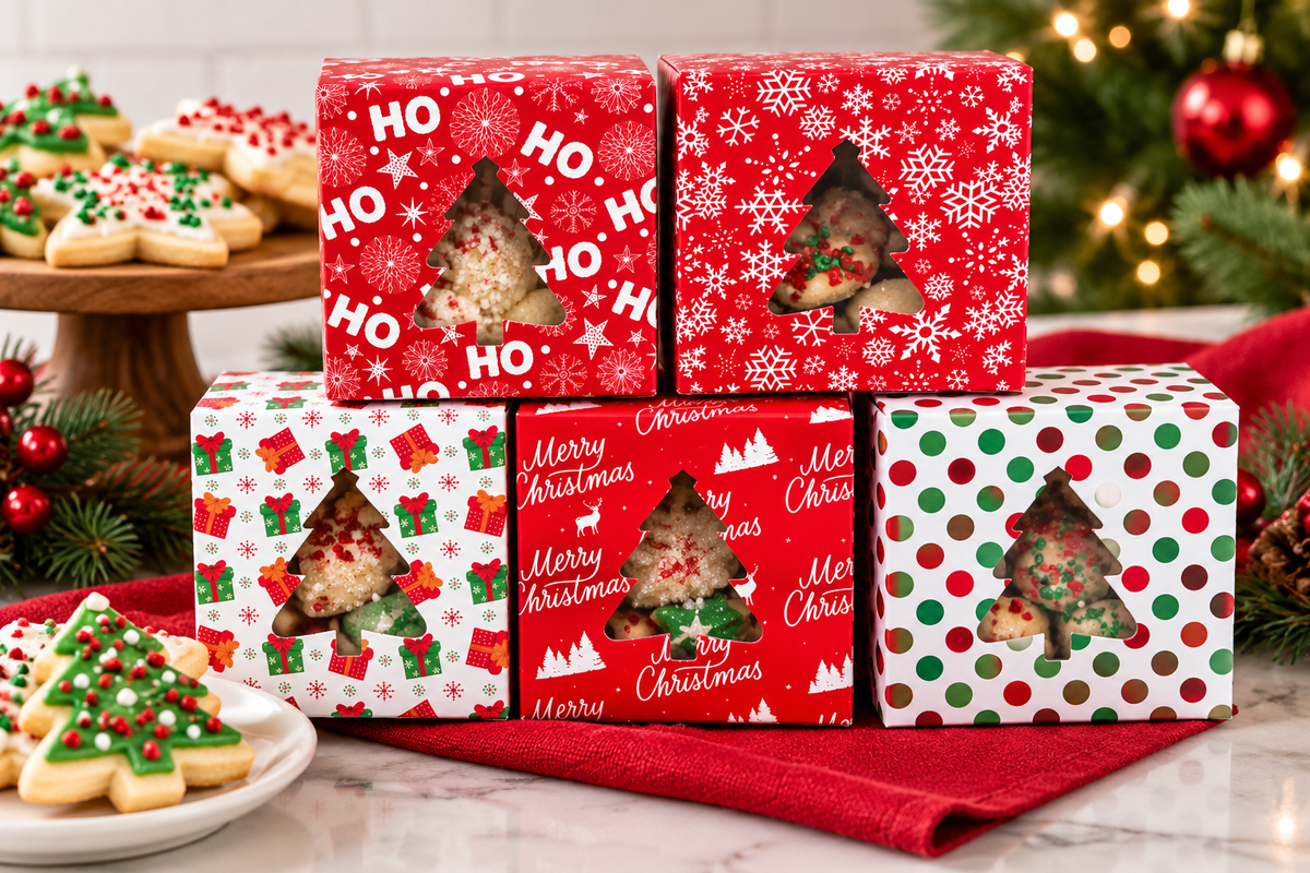 Christmas Red Cookie Box 4x4 5 Count