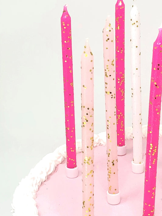 Birthday Candles, 16 Pink Glitter
