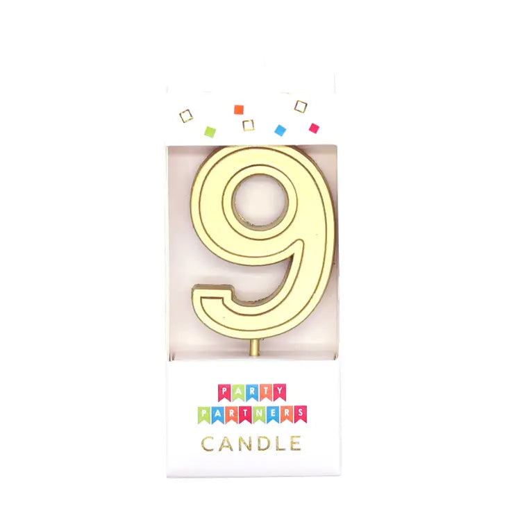 Number 9 Gold Metallic Candle