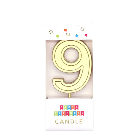 Number 9 Gold Metallic Candle
