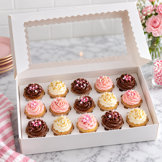 White Window Cupcake Box with Insert – 24 Cupcake