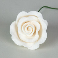 White Fancy Gum Paste Roses 1in 2 Count for Wedding Cakes & Cake Decorating