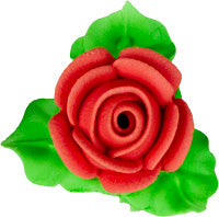 Edible Red Rose Cake Decorations with Leaves – 1" Sugar Flower Toppers, 4 Count