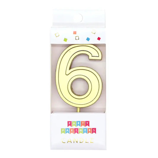 Number 6 Gold Metallic Candle