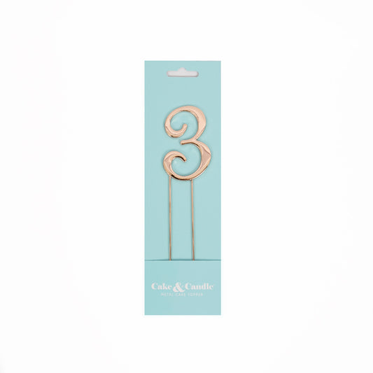 Birthday Cake Topper Number 3 Rose Gold 2.75in