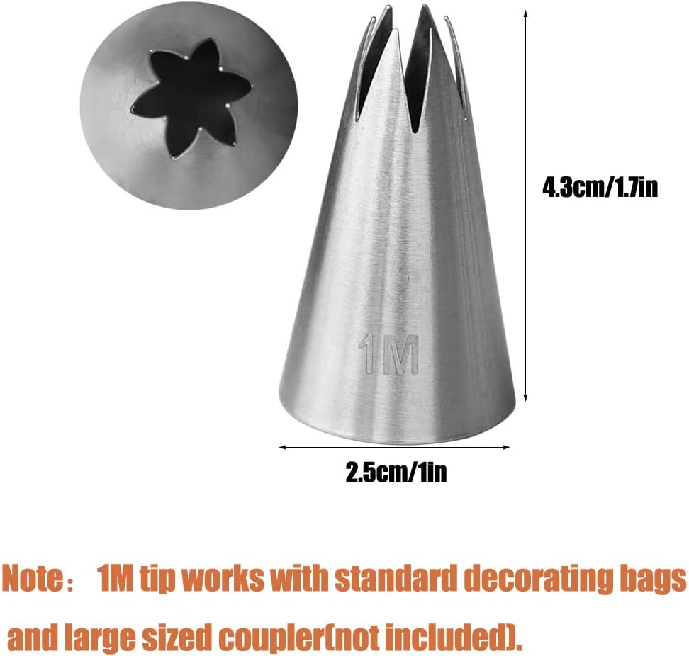 Large Cupcake Swirl & Rosette Piping Tip – 1M Open Star - Stainless Steel Cake Decorating Tip