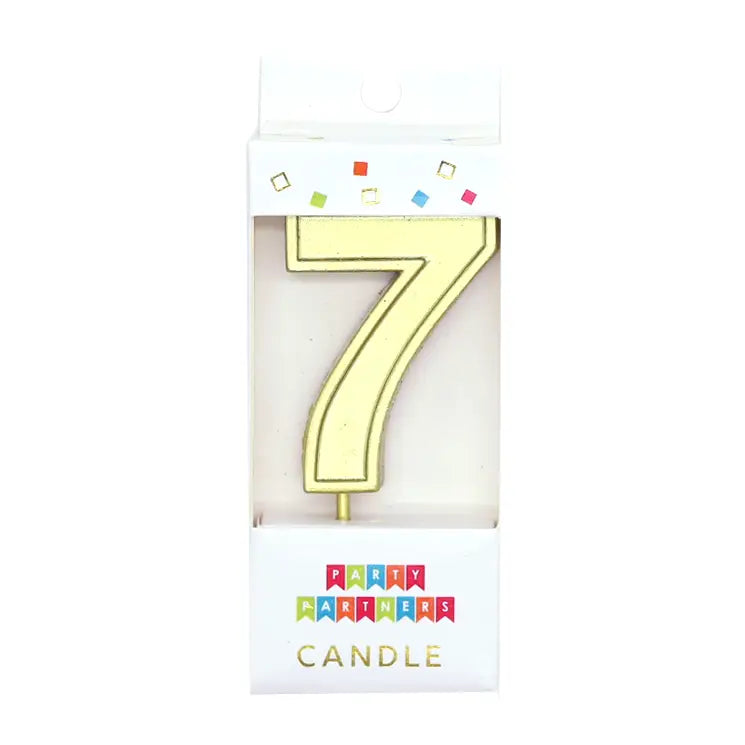 Number 7  Gold Metallic Candle