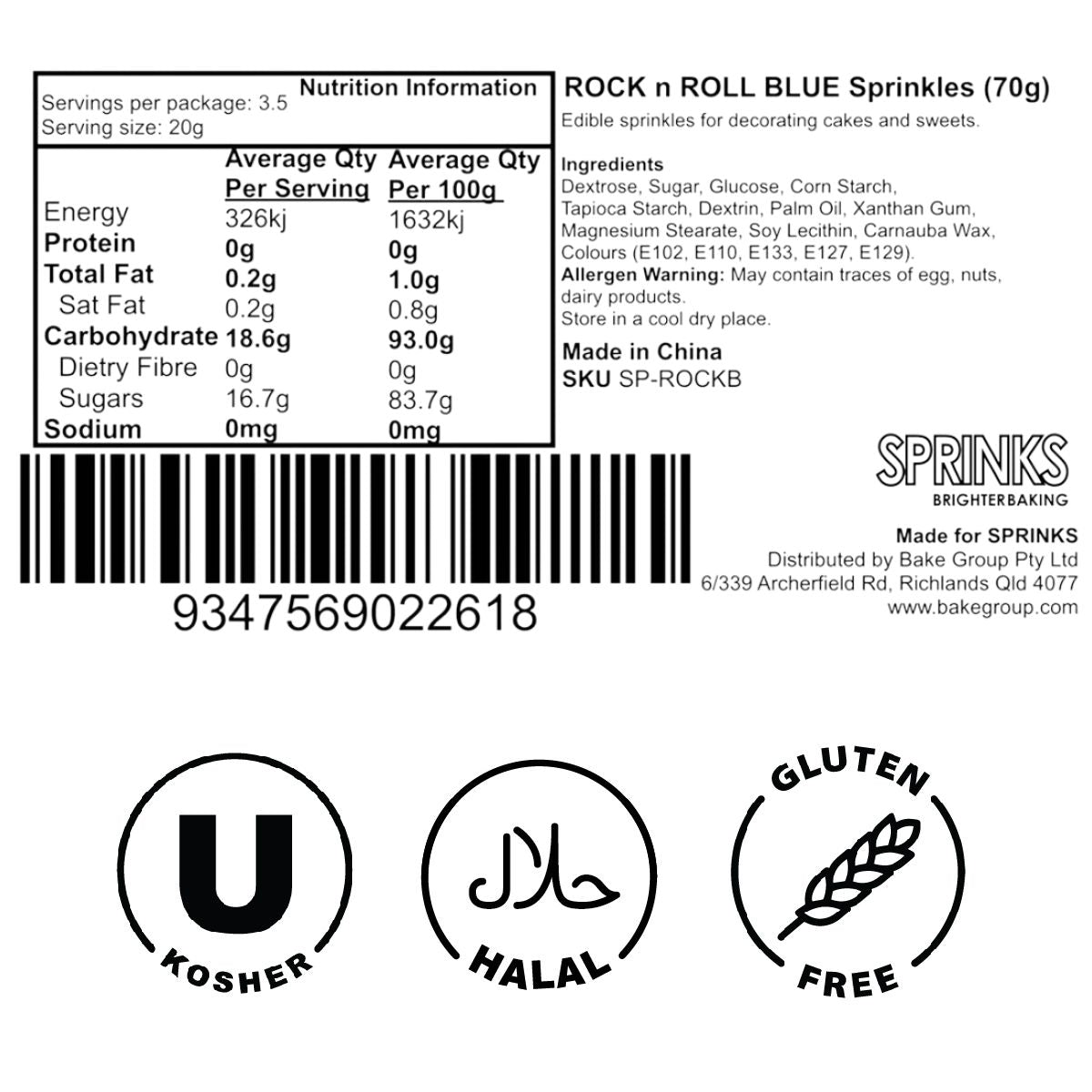 Sprinks Rock N Roll Blue Sprinkle Medley - 70g (2.5 oz)