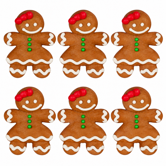 Gingerbread Girl Edible Sugar Decorations – Christmas Cookie & Cupcake Toppers – 6 Count