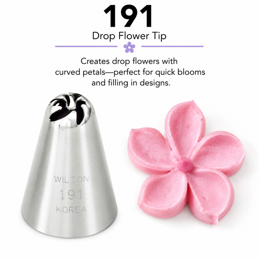 Drop Flowers & Swirled Blossoms Piping Tip - Wilton #191 Drop Flower - Stainless Steel Cake Decorating Tip