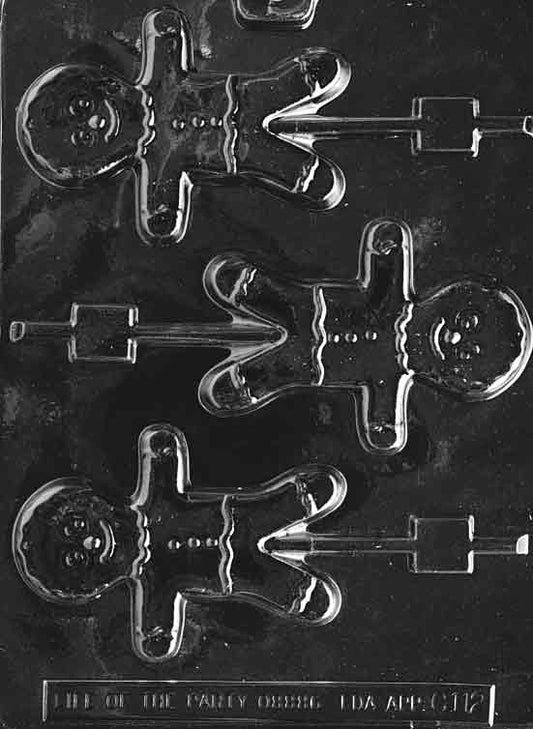 Gingerbread Man Lollipop Chocolate Candy Mold 3 Cavity
