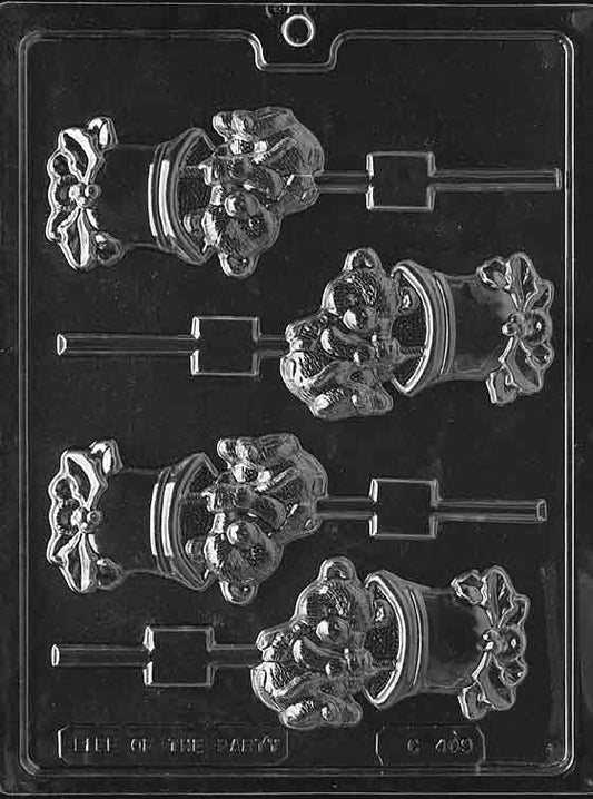 Bear On Christmas Bell Lollipop Mold 4 Cavity