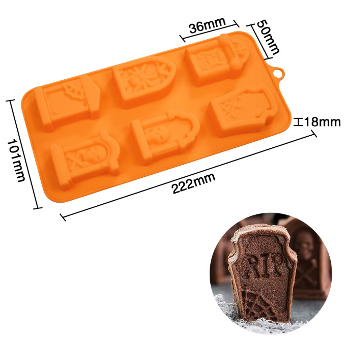 Halloween Tombstone Silicone Chocolate Mold 6 cavity