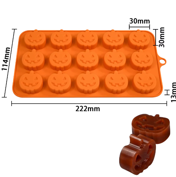 Halloween Pumpkin Silicone Chocolate Mold 15 Cavity Jack-o-Lantern