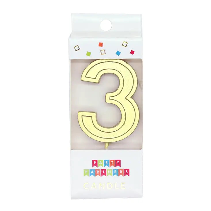 Number 3 Gold Metallic Candle
