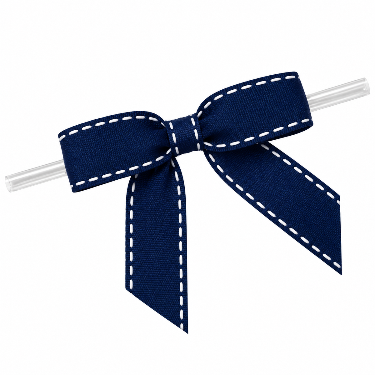 Navy Pre-Tied Bow with White Stitching & Twist Tie – 2.5 Inch, 10 Count