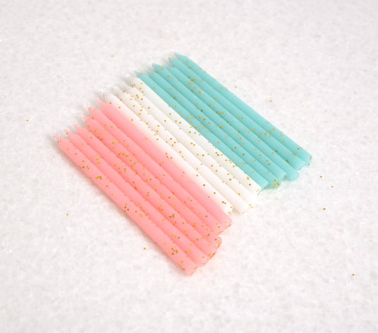 Birthday Candles Pastel Gold Glitter 16 Count