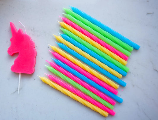 Birthday Candles With Holder, 16 Neon