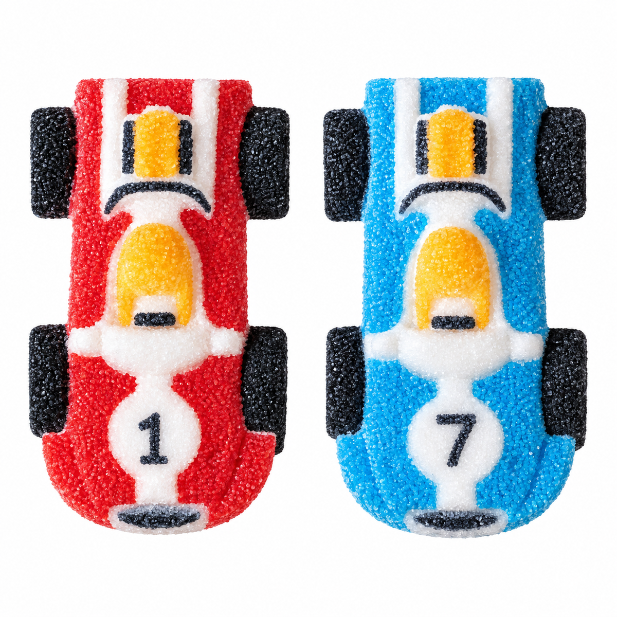 Race Car Edible Decorations – Red & Blue Cake and Cupcake Toppers, 4 Count