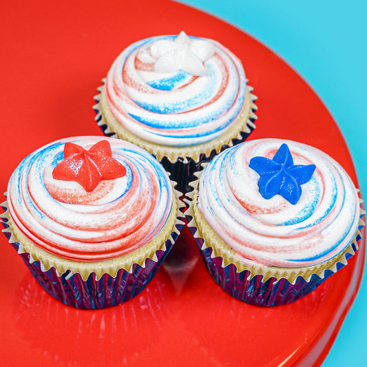 Red White Blue Star Cupcake Toppers – Edible Decorations for July 4th, 12 Count