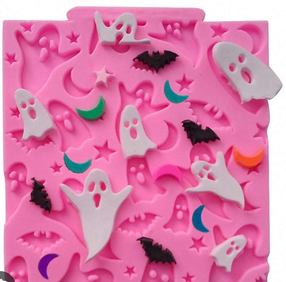 Halloween Ghost Fondant Mold - Silicone Cake Decorating Mat with Bats & Stars