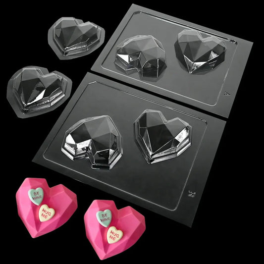 Breakable Heart Valentine Chocolate Kit – Geometric Heart Mold, Mallet + 1 lb Pink Chocolate Wafers