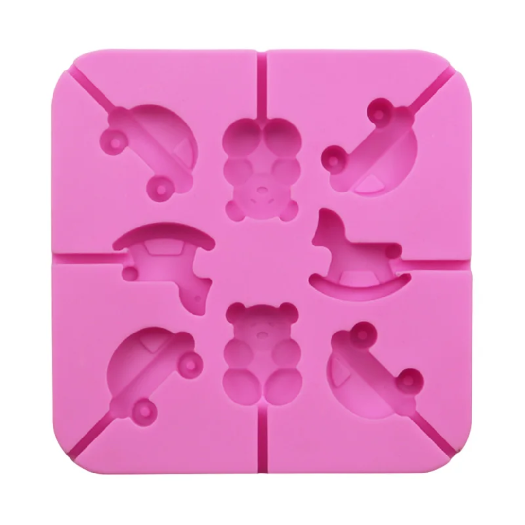 Baby Assorted Icons Lollipop Silicone Mold Bear Rocking Horse – 8 Cavity