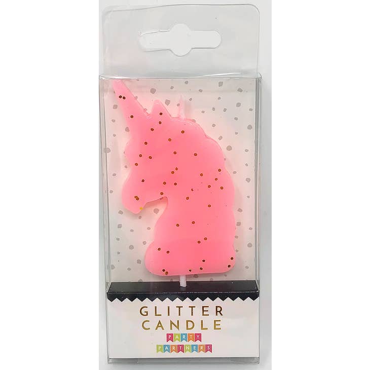 Unicorn Birthday Candle Pastel Pink Glitter