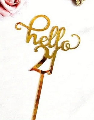 Hello 21 Gold Cake Topper