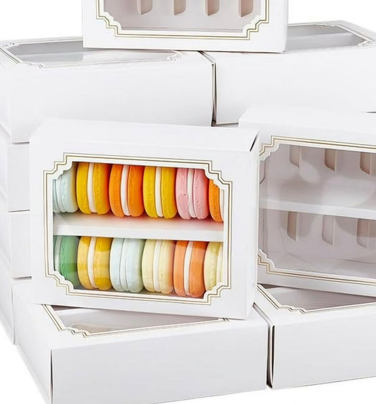 White Macaron Gift Box with Clear Window for 10 Macarons