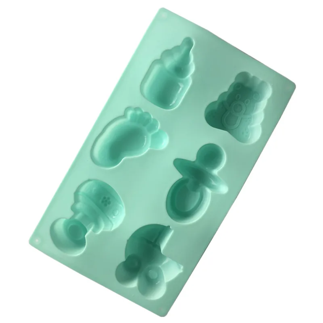 Baby Shower Silicone Chocolate Mold Foot Bear Rattle 6 Cavity