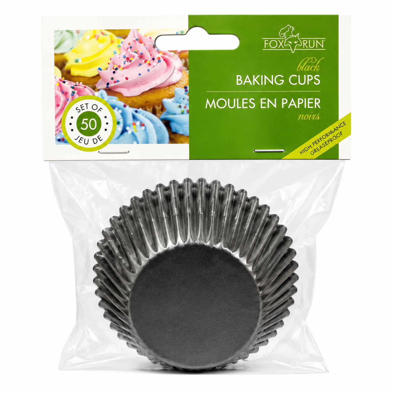 Fox Run Black Standard Cupcake Liners 50 Count | Grease-Resistant Baking Cups