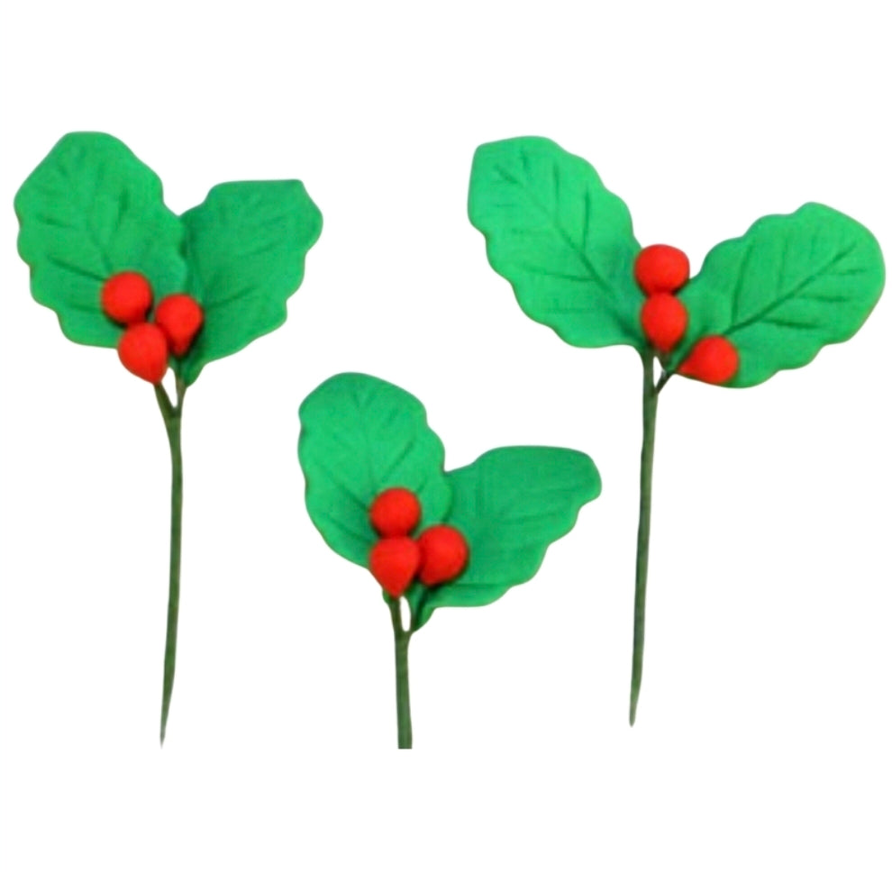 Edible Decorations Holly Spray 2 Piece