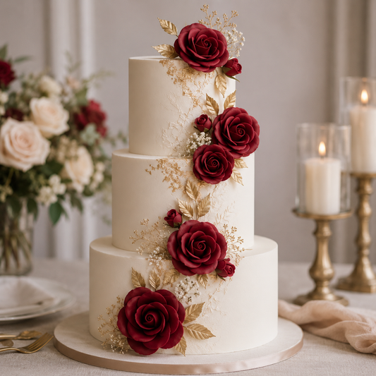 Burgundy Rose Gum Paste Flower - 2" Cake Decoration