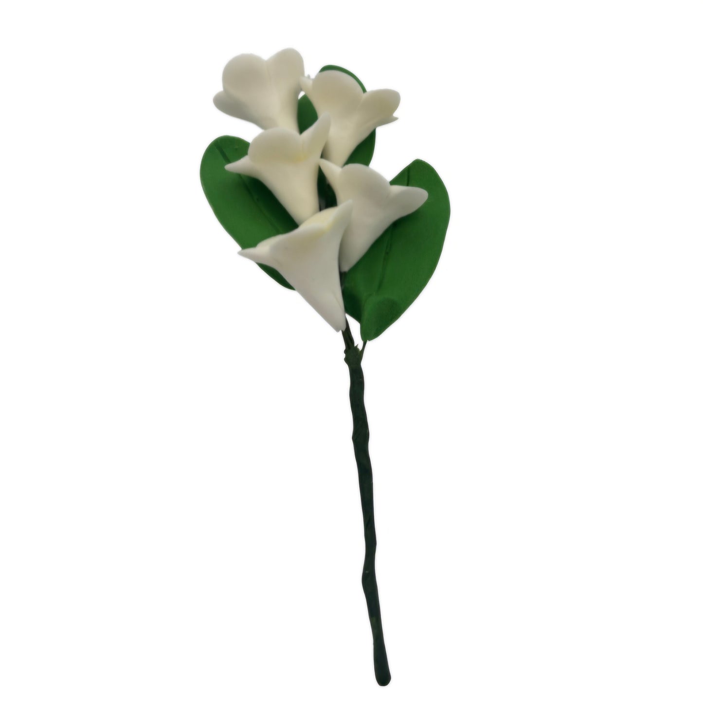 Gum Paste Flower Sprig, White Blossom with Leaves, 4 Inch