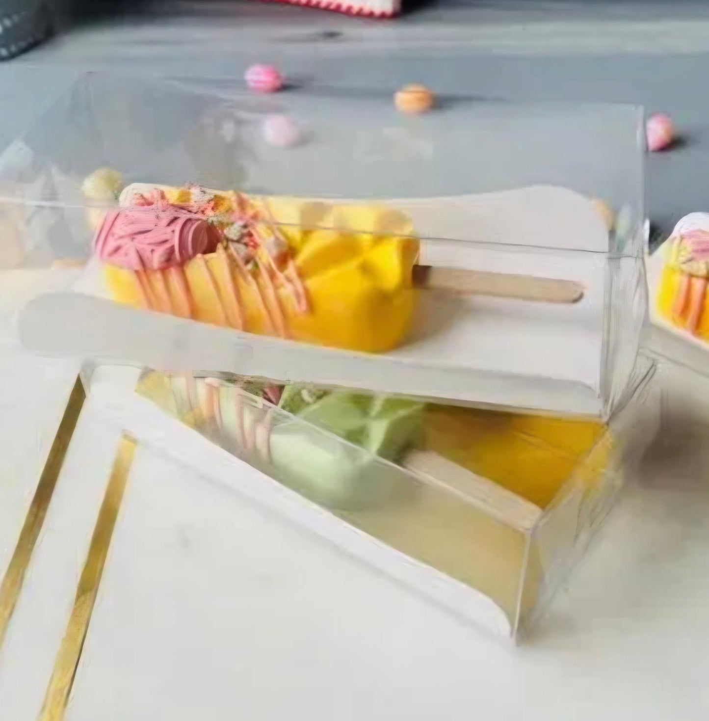 Clear Cakesicle Box Gold Insert 6 Count