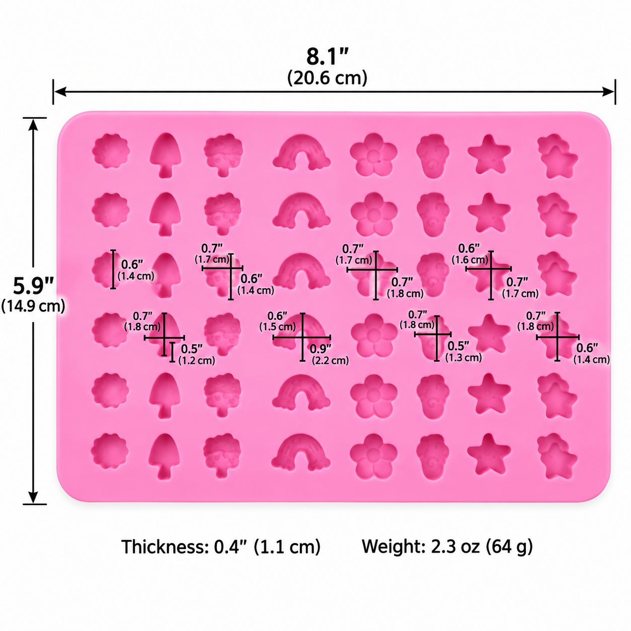 Mini Rainbow, Flower & Nature Silicone Gummy Mold – 48 Cavity