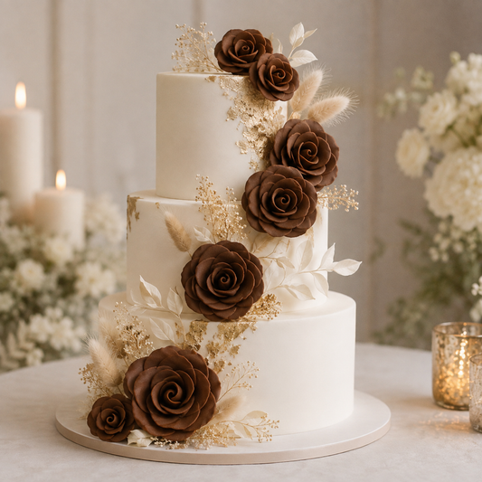 Chocolate Brown Rose Gum Paste Flower - 2" Cake Decoration