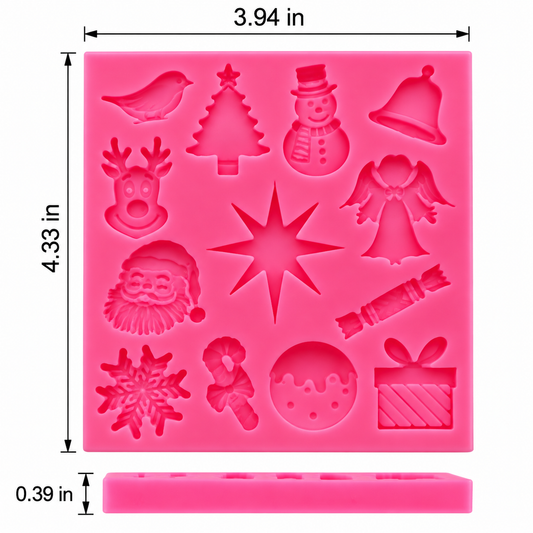 Christmas Silicone Mold – 13 Holiday Shapes for Chocolate, Fondant, Candy & Cake Decorating