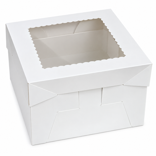 Tall White 2-Piece Cake Box with Window – 8" × 8" × 8"