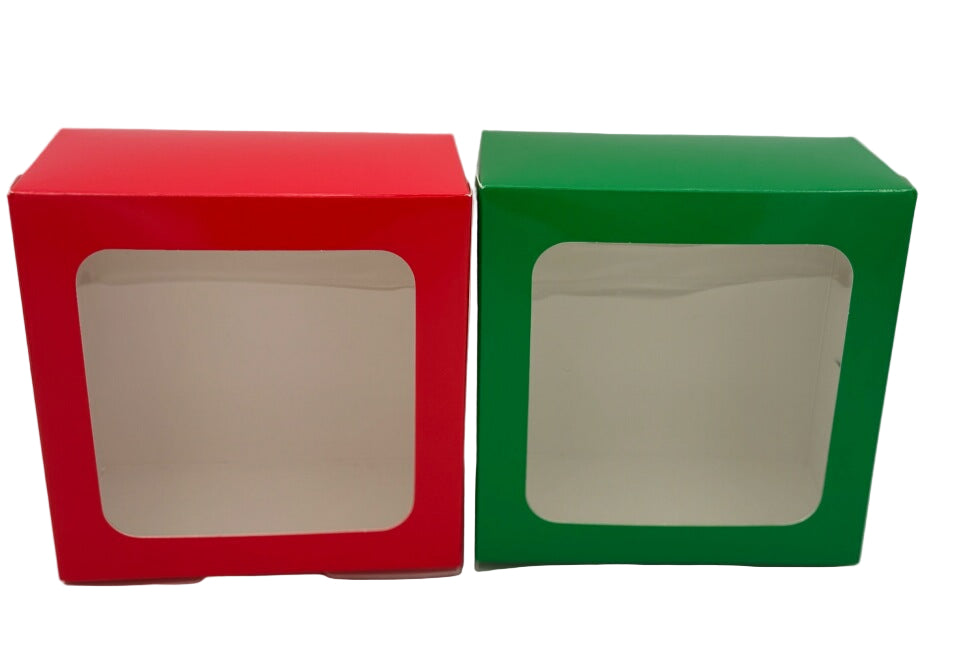 Christmas Cookie Boxes – Red & Green 5"x5" (4-Pack) with Window