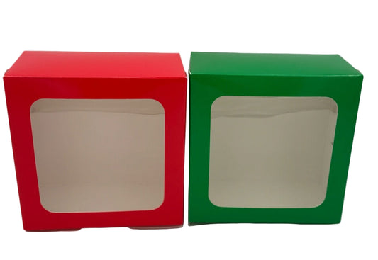 Christmas Cookie Boxes – Red & Green 5"x5" (4-Pack) with Window