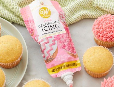 Pink Decorating Icing 8oz With 2 Tips