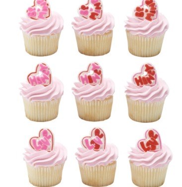 Love Me Kiss Me Honey Hearts Icing Toppers 1 1/2in 6-Count