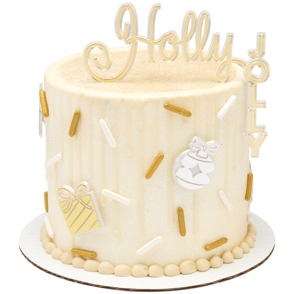 Holly Jolly Gold Cake Topper