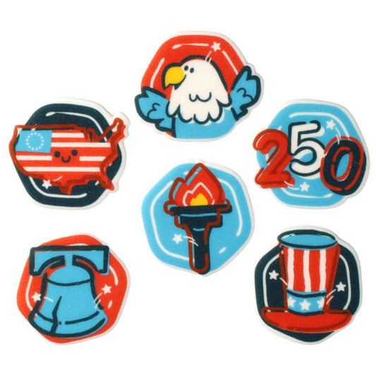 Patriotic Edible Sugar Decorations | Celebrate America Red, White & Blue Cupcake Toppers | 12 count *Red 3 Free*