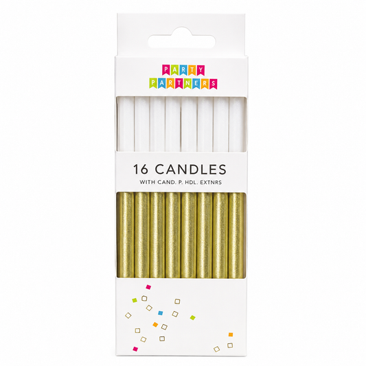 Gold Metallic Dip Birthday Candles (16 Count) | Birthday Cake Candles with Holders